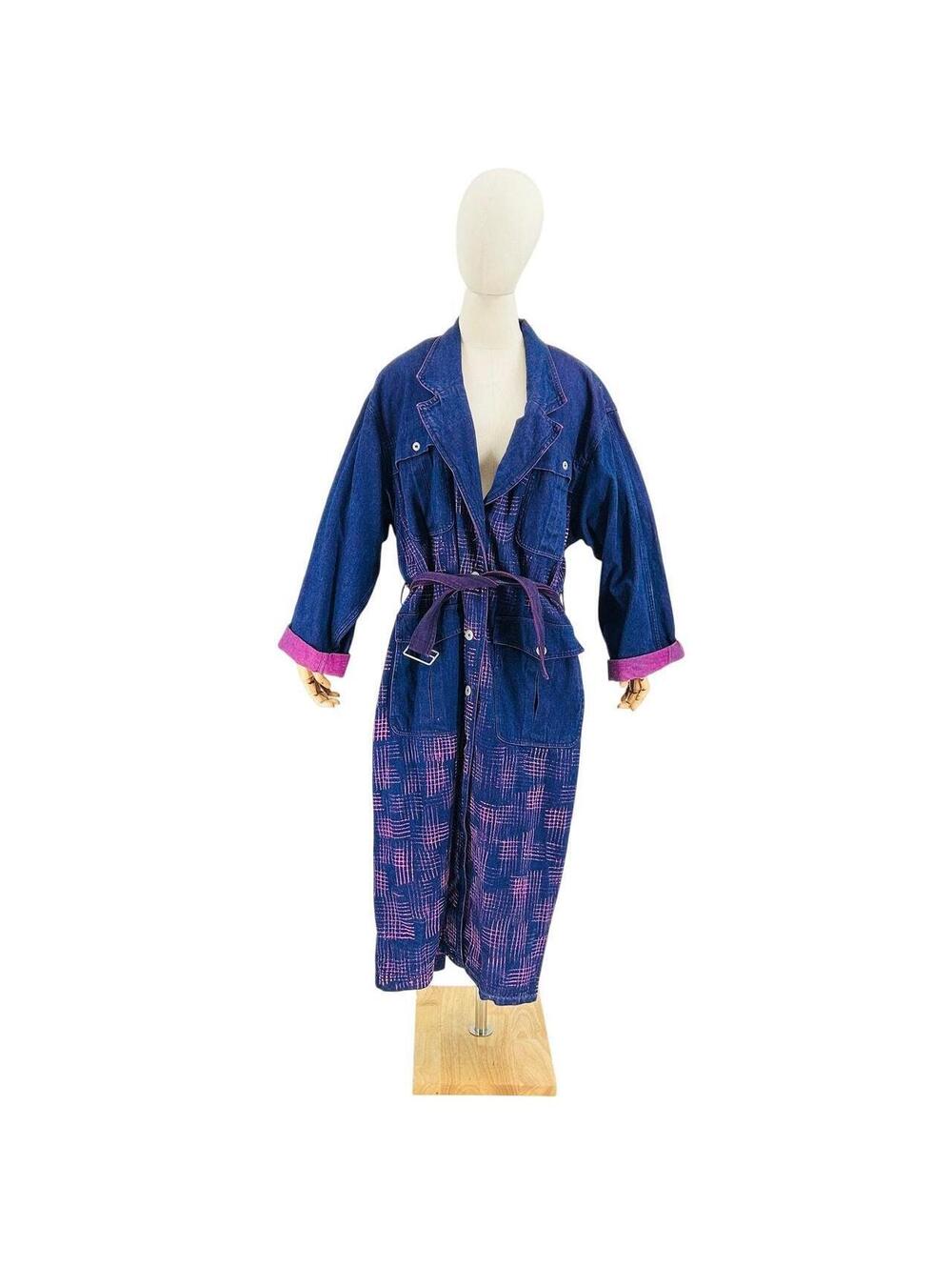 Vintage 80s Counterparts Cotton PurpleBlue Denim Trench Coat